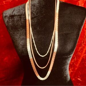 Elegant Rose Gold and Silver Layered Necklace